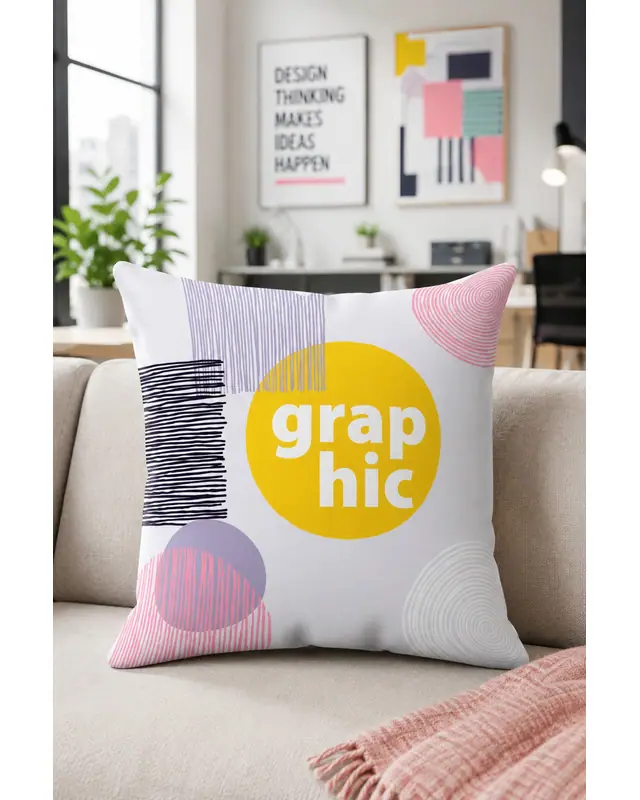 Double-Sided Printed Tasarımcı Series Pattern Set of 4 Coordinated Suede Cushion Cover - PLG156 - 4