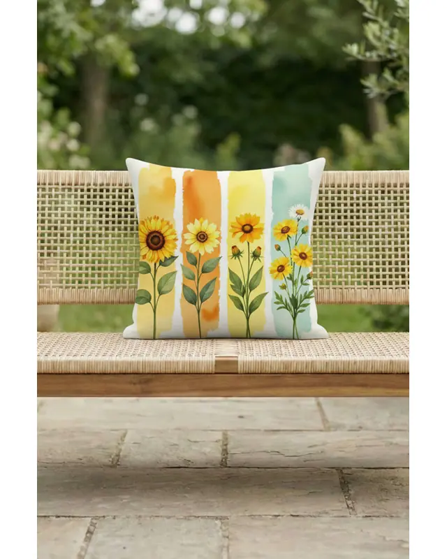 Colourful Sunflower Pattern Cushion Cover Water-Resistant Wipe-Clean Digitally Printed Garden Decor