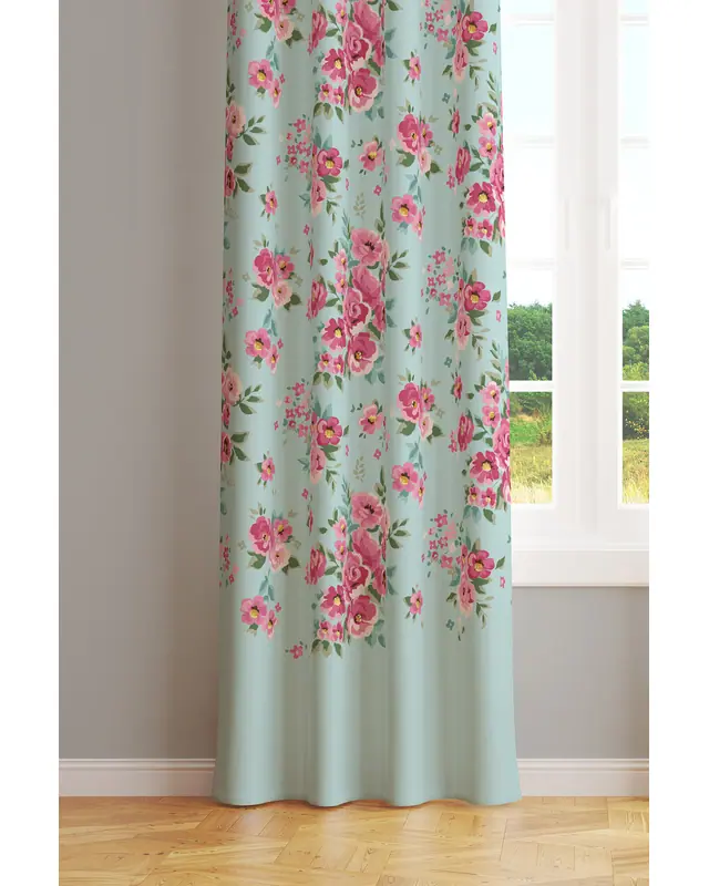 Madame Spring Patterned Suede Living Room Decorative Curtain Printed Pencil Pleat - Single Panel - PRD-1027-TK