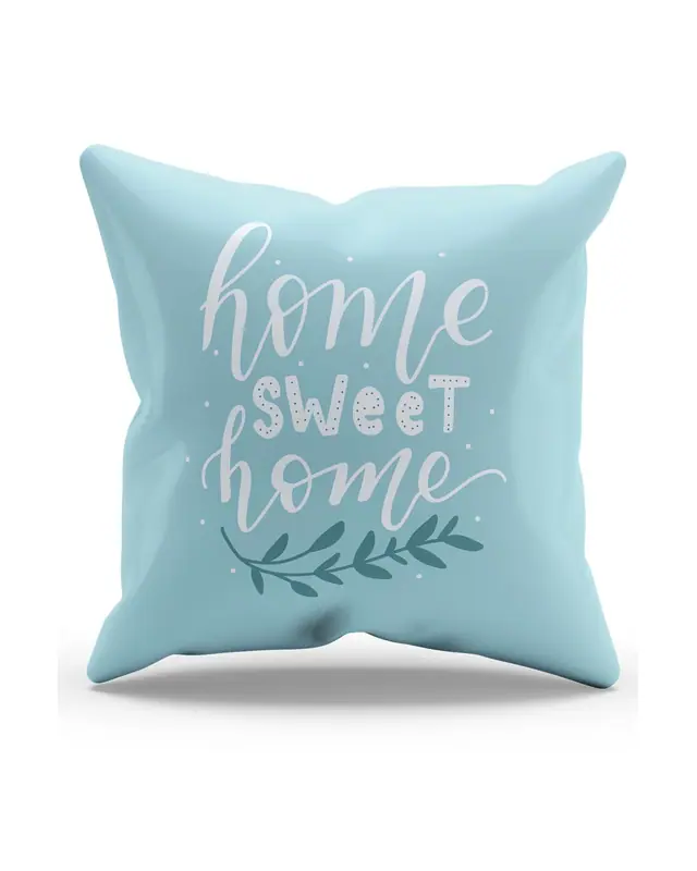 Çift Tarafı Baskılı Mavi Sweet Home Yazı Desenli Süet Kırlent Kılıfı - PL1107