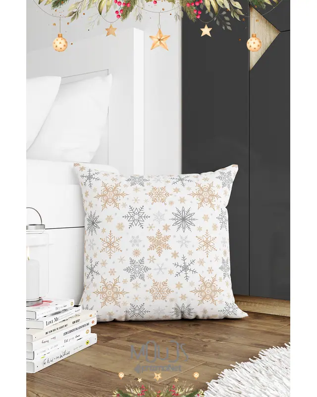 Double-Sided Printed White Snowflakes Christmas Pattern Cushion Cover Suede New Year - PL1128 - 2