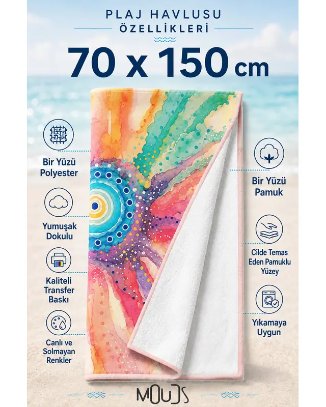 Dijital Baskılı 70x150cm Tılsımlı Güneş Desenli Plaj Havlusu - Banyo Havlusu - Deniz Havlusu - 2