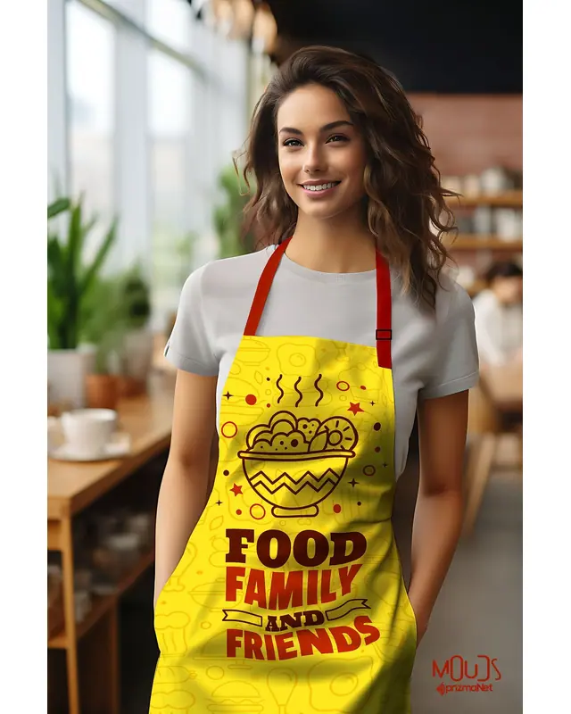 Suede Textured Fabric Family Food Dining Patterned Kitchen Apron, Chef Apron, Waiter Cover, Restaurant Apron - MTF-54 - 2