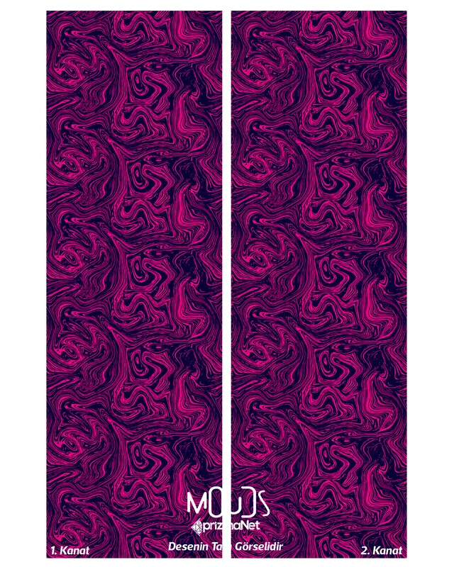 Fuchsia Patterned Suede Living Room Decorative Curtain Digital Printed Pencil Pleat - Set of 2 Panels - PRD-1000 - 2