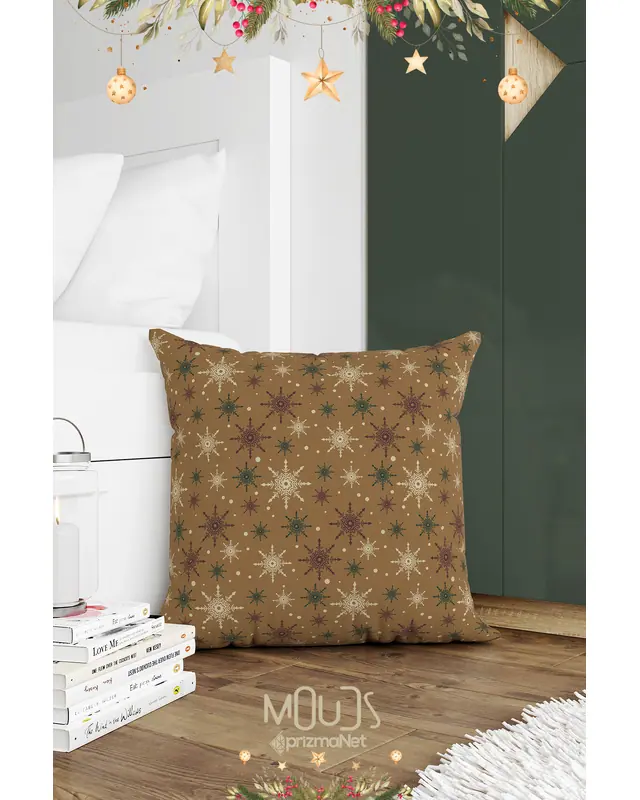 Double-Sided Printed Set of 4 Brown Snowflakes Christmas Pattern Cushion Cover New Year PL1133-4LÜ - 4