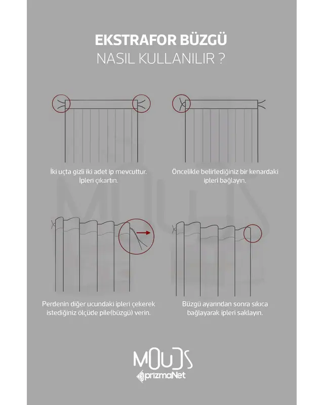 Beyaz Kalpler Desenli Süet Oturma Odası Salon Fon Perde Baskılı Ekstrafor Büzgü 2 Kanat PRD-1043 - 5