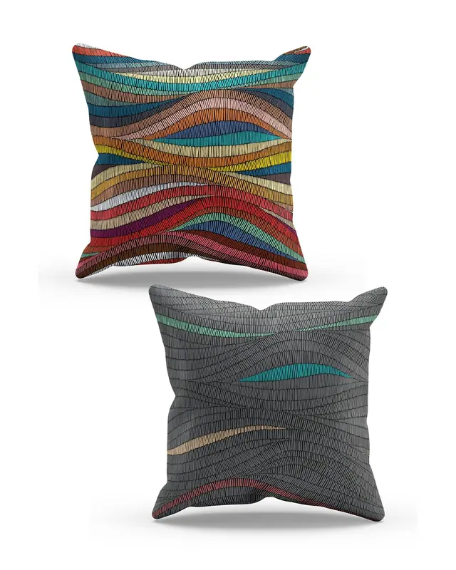 2'li Rug Line Pattern Double-Sided Printed Suede Cushion Cover Set