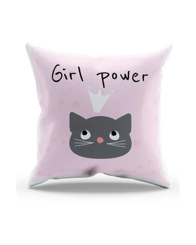 Çift Tarafı Baskılı Girl Power-2 Desenli Süet Kırlent Kılıfı