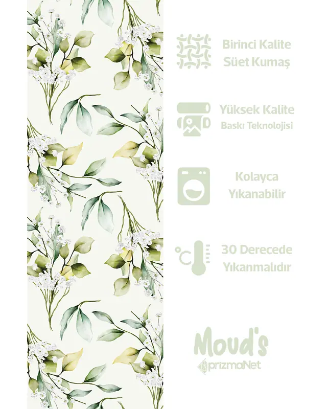 Green Floral Demeti Pattern Printed Suede Table Runner - 2