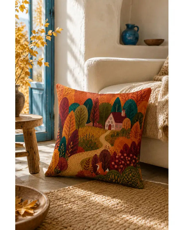 Mouds Set of 4 Sonbahar Ormanı Pattern Decorative Cushion Cover Set 43x43 cm - 7