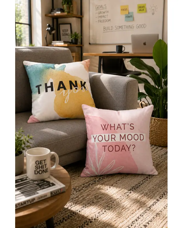 Double-Sided Printed Life Words Pattern Set of 4 Coordinated Suede Cushion Cover - 3