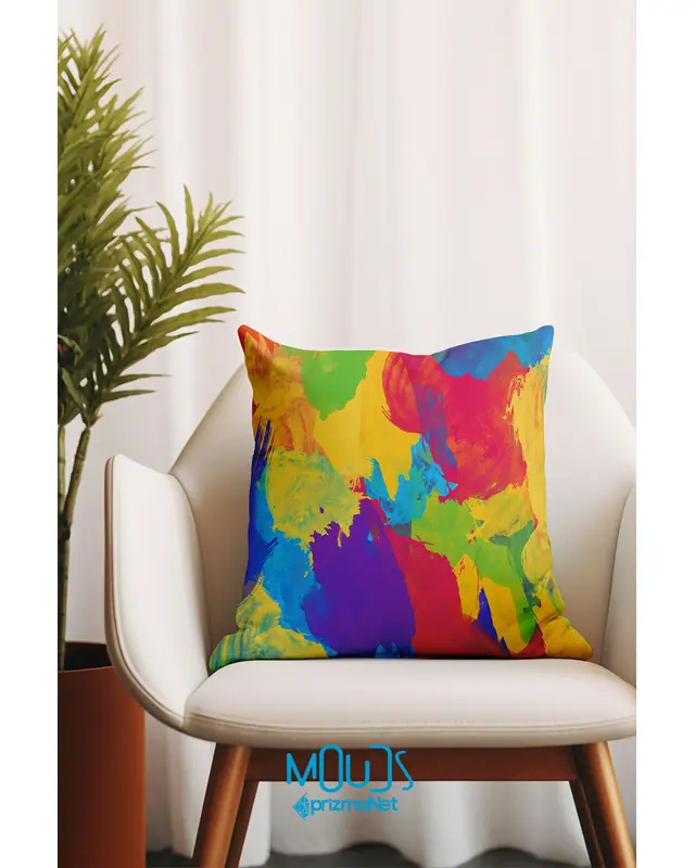 Çift Tarafı Baskılı Color Brush Desenli 3'lü Kombin Süet Kırlent Kılıfı - 3