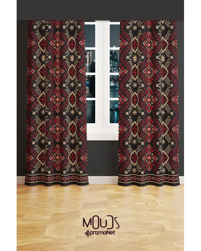 Anatolia 11 Patterned Suede Living Room Decorative Curtain Printed Pencil Pleat Body - Set of 2 Panels - PRD-1020 - 2