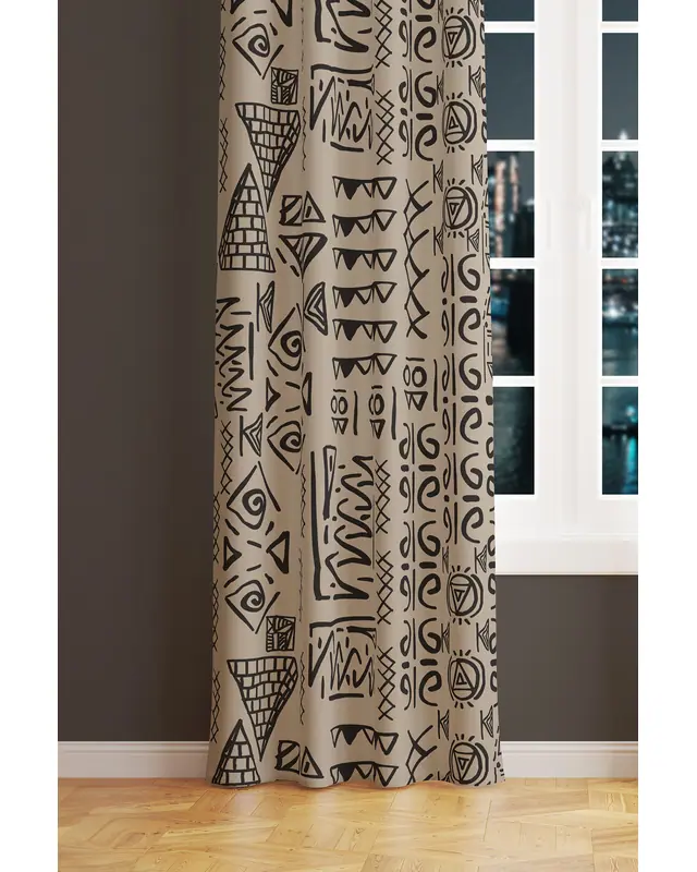 Egypt Patterned Suede Living Room Decorative Curtain Digital Printed Pencil Pleat - Single Panel - PRD-1008-TK