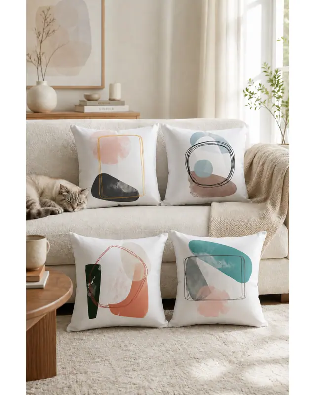 Double-Sided Printed Soft Stone Pattern Set of 4 Coordinated Suede Cushion Cover