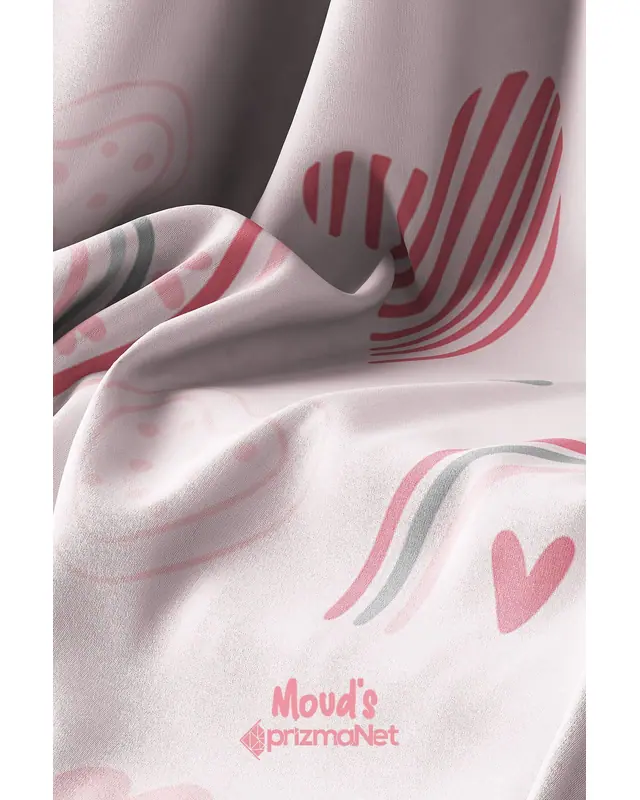 Heart and Envelope Patterned Decorative Curtain Kids' and Baby Room Digital Printed Suede Pencil Pleat - Single Panel - PRD-33-TK - 8