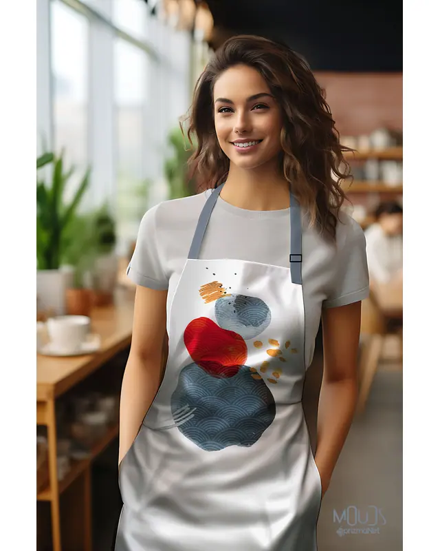 Süet Dokulu Kumaş Japanese Stone 2 Desenli Mutfak Önlüğü, Aşçı Önlüğü, Garson Önlüğü, Restoran Önlük