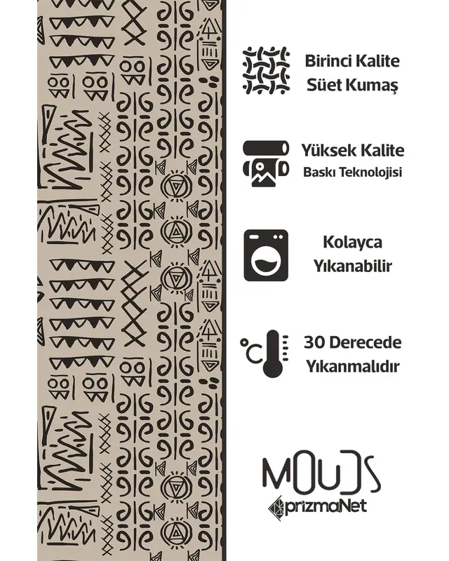 Egypt Patterned Suede Living Room Decorative Curtain Digital Printed Pencil Pleat Body - Set of 2 Panels - PRD-1008 - 6