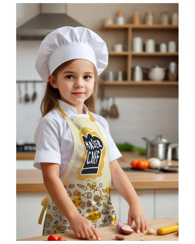 Çocuk Mutfak Önlüğü, Aktivite Önlüğü, Desenli Mutfak Önlüğü, 55 cm Boy 40 cm Genişlik Çocuk Önlüğü