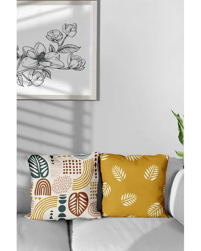 2'li Autumn Pattern Double-Sided Printed Suede Cushion Cover Set - 3