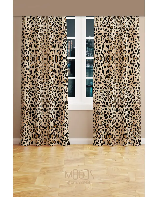 Leopard Patterned Living Room Decorative Curtain Digital Printed Suede Pencil Pleat - Set of 2 Panels - PRD-1011 - 2