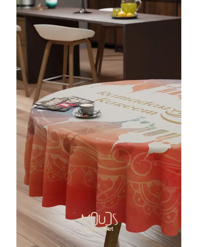 Orange Ramadan Quran Round Easy-Care Suede-Feel Tablecloth - MSY-253 - 3