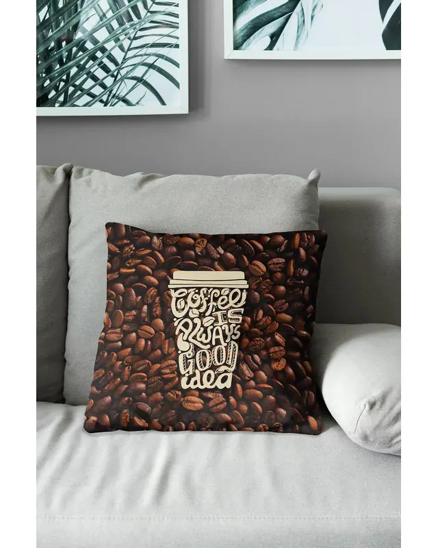 Kahve Zamanı Pattern Double-Sided Printed Suede Cushion Cover - 3