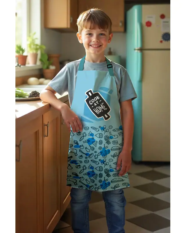 Çocuk Mutfak Önlüğü, Aktivite Önlüğü, Desenli Mutfak Önlüğü, 55 cm Boy 40 cm Genişlik Çocuk Önlüğü