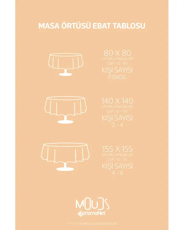 Mavi Krem Süsleme İslamik Desenli Süet Kumaş Dertsiz Yuvarlak Masa Örtüsü - 3
