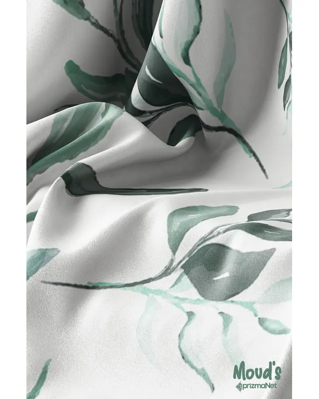 Su Yeşili Floral Dalları Pattern Printed Suede Table Runner - 3