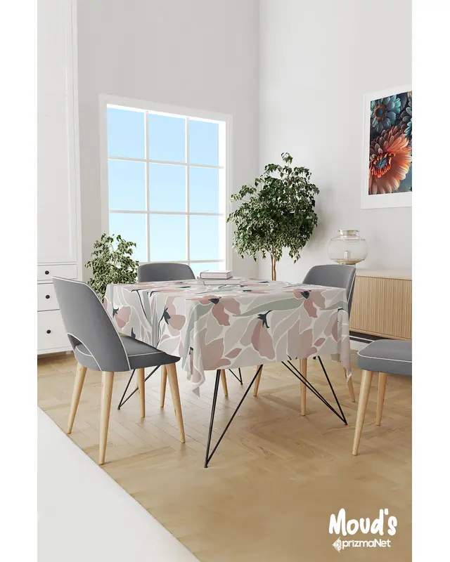 Mirror Flowers Çiçek Desenli Süet Dertsiz Masa Örtüsü