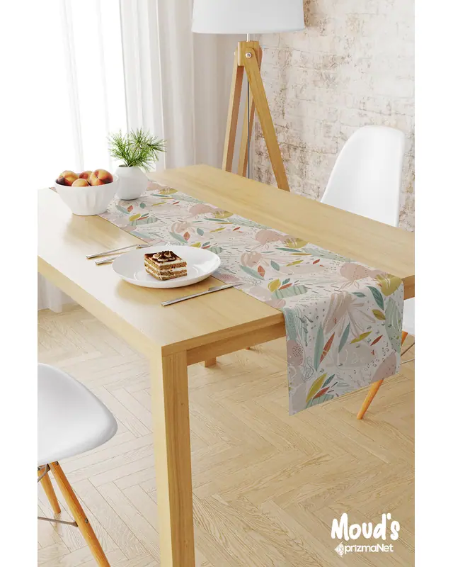 Xero Floral 2 Desenli Baskılı Süet Runner Masa Örtüsü