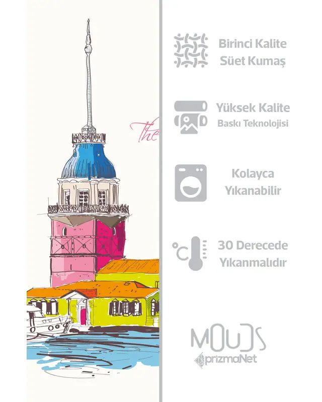 Çift Tarafı Baskılı Istanbul Desenli Tekli Kırlent Kılıfı - 3