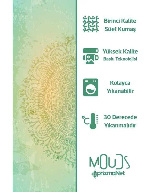Green Mandala Patterned Suede Living Room Salon Decorative Curtain Printed Pencil Pleat Body - Set of 2 Panels - PRD-1103 - 5