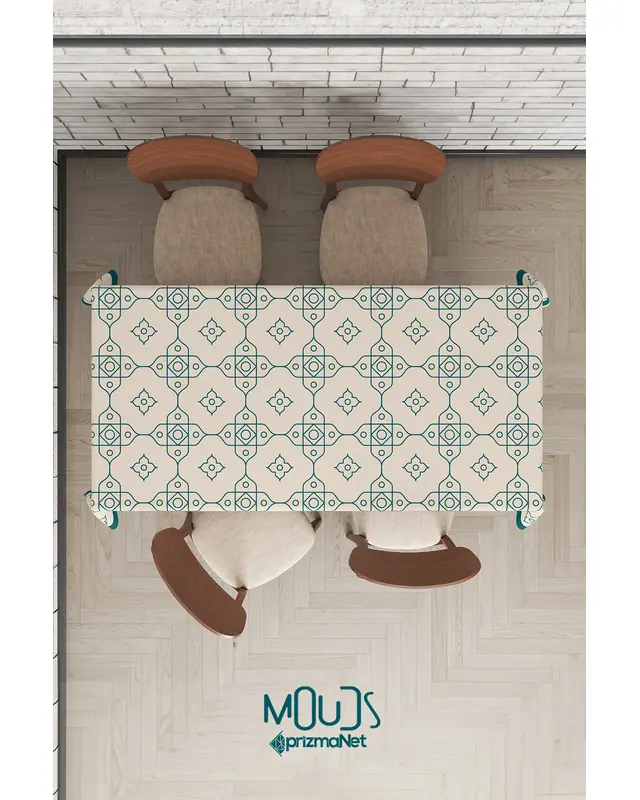 White Ornament Islamic Rectangular Easy-Care Suede-Feel Tablecloth - MS-229 - 7