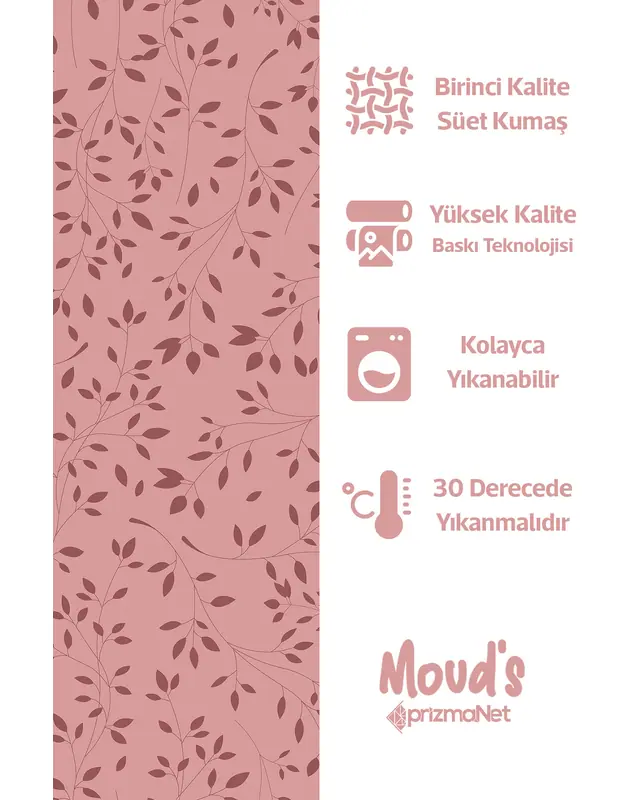 Bordo Ağaç Dalları Desenli Baskılı Süet Runner Masa Örtüsü - 3