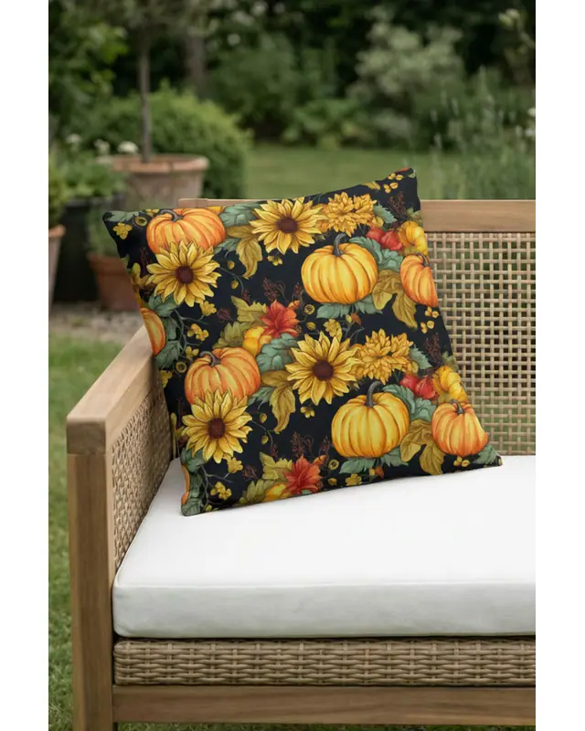 Balkabağı Pattern Cushion Cover Water-Resistant Wipe-Clean Digitally Printed Garden Decor