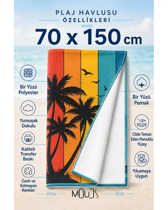 Dijital Baskılı 70x150cm Paradise Desenli Plaj Havlusu - Banyo Havlusu - Deniz Havlusu - 2
