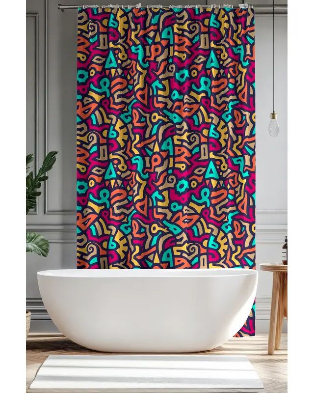 Banyo Perdesi, Renk Dalgası Desenli Duş Perdesi, Küvet Perdesi, Halka Hediyeli 175x200cm BP-45