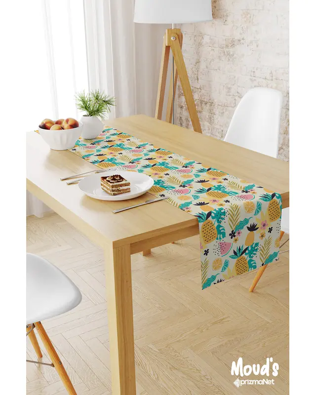 Sarı Ananas Karpuz Limon Desenli Baskılı Süet Runner Masa Örtüsü