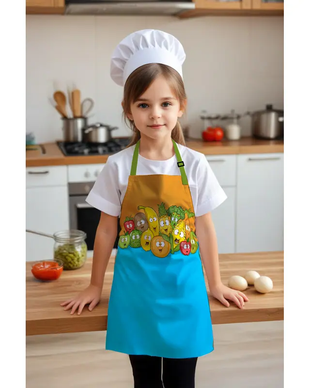 Çocuk Mutfak Önlüğü, Aktivite Önlüğü, Desenli Mutfak Önlüğü, 55 cm Boy 40 cm Genişlik Çocuk Önlüğü