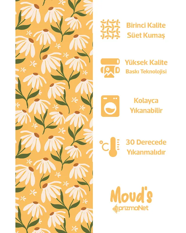 Camomile Daisy 2 Pattern Printed Suede Table Runner - 3
