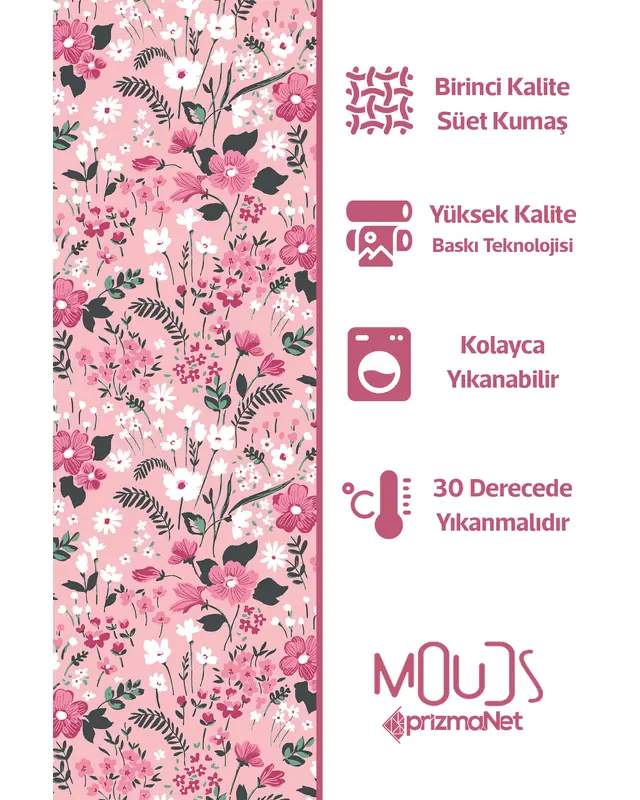 Suede Textured Fabric Pink Pastel Flower Patterned Kitchen Apron, Chef Apron, Waiter Apron, Restaurant Apron - MTF-01 - 3