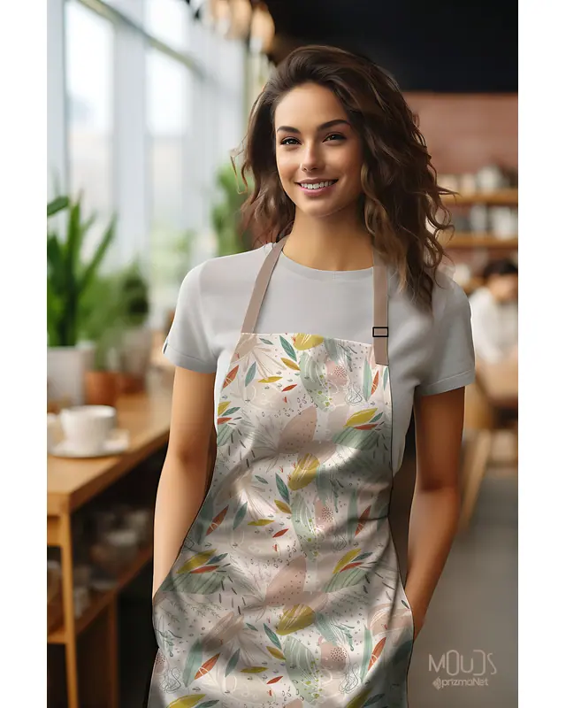 Suede Textured Fabric Xero Floral 2 Patterned Kitchen Apron, Chef Apron, Waiter Apron, Restaurant Apron - MTF-32 - 2