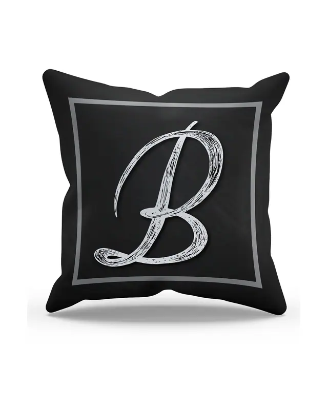 B Letter Pattern Double-Sided Printed Suede Cushion Cover