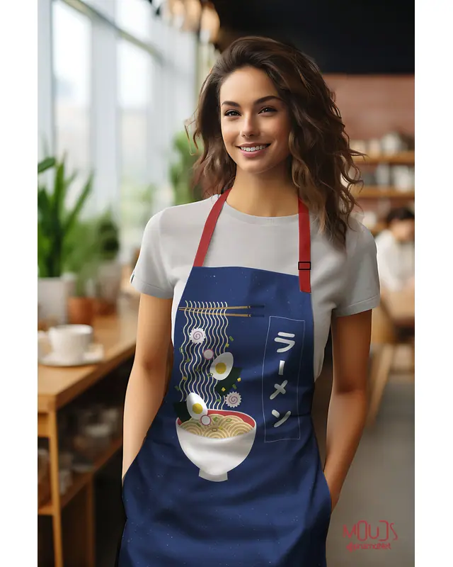 Süet Dokulu Kumaş Noodle Desenli Mutfak Önlüğü, Aşçı Önlüğü, Garson Önlüğü, Restoran Önlük - 2