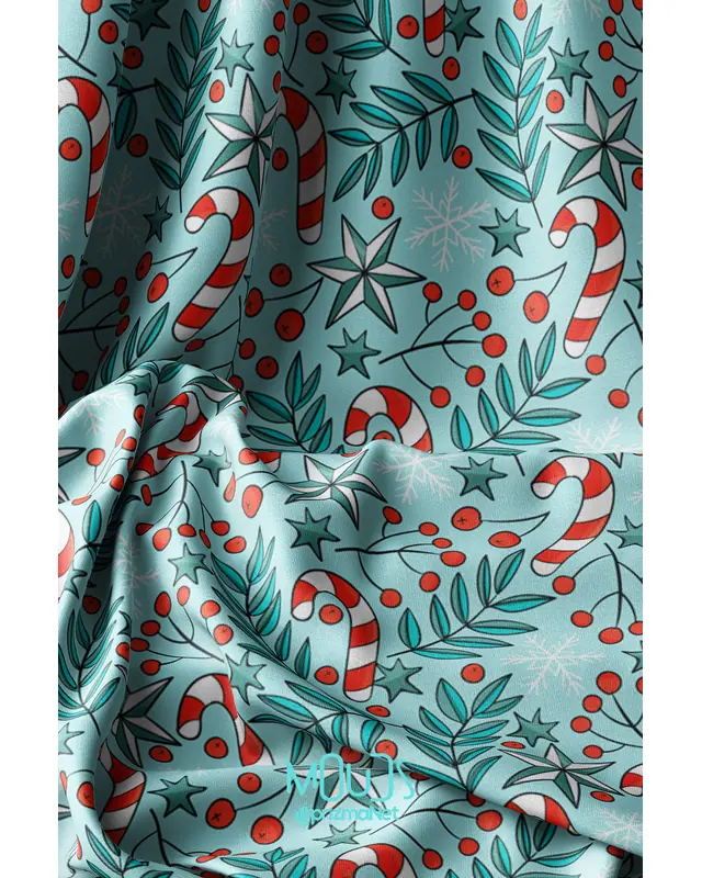 Kokina Blue Şeker Kamışı Christmas Pattern Table Runner Easy-Care Suede Textured Fabric New Year - 4