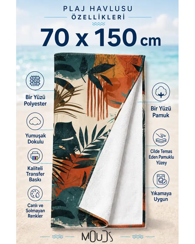 Dijital Baskılı 70x150cm Mistik Orman Desenli Plaj Havlusu - Banyo Havlusu - Deniz Havlusu - 2