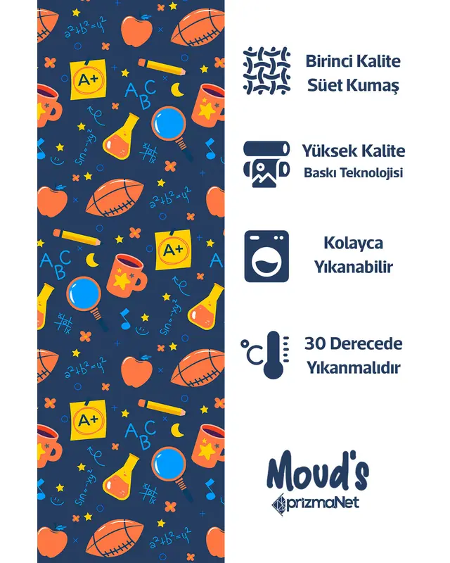 Navy Blue School Supplies Rectangular Easy-Care Suede-Feel Tablecloth - MS-163 - 2