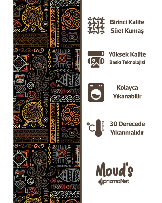 Hitit Figür 4 Pattern Printed Suede Table Runner - 3